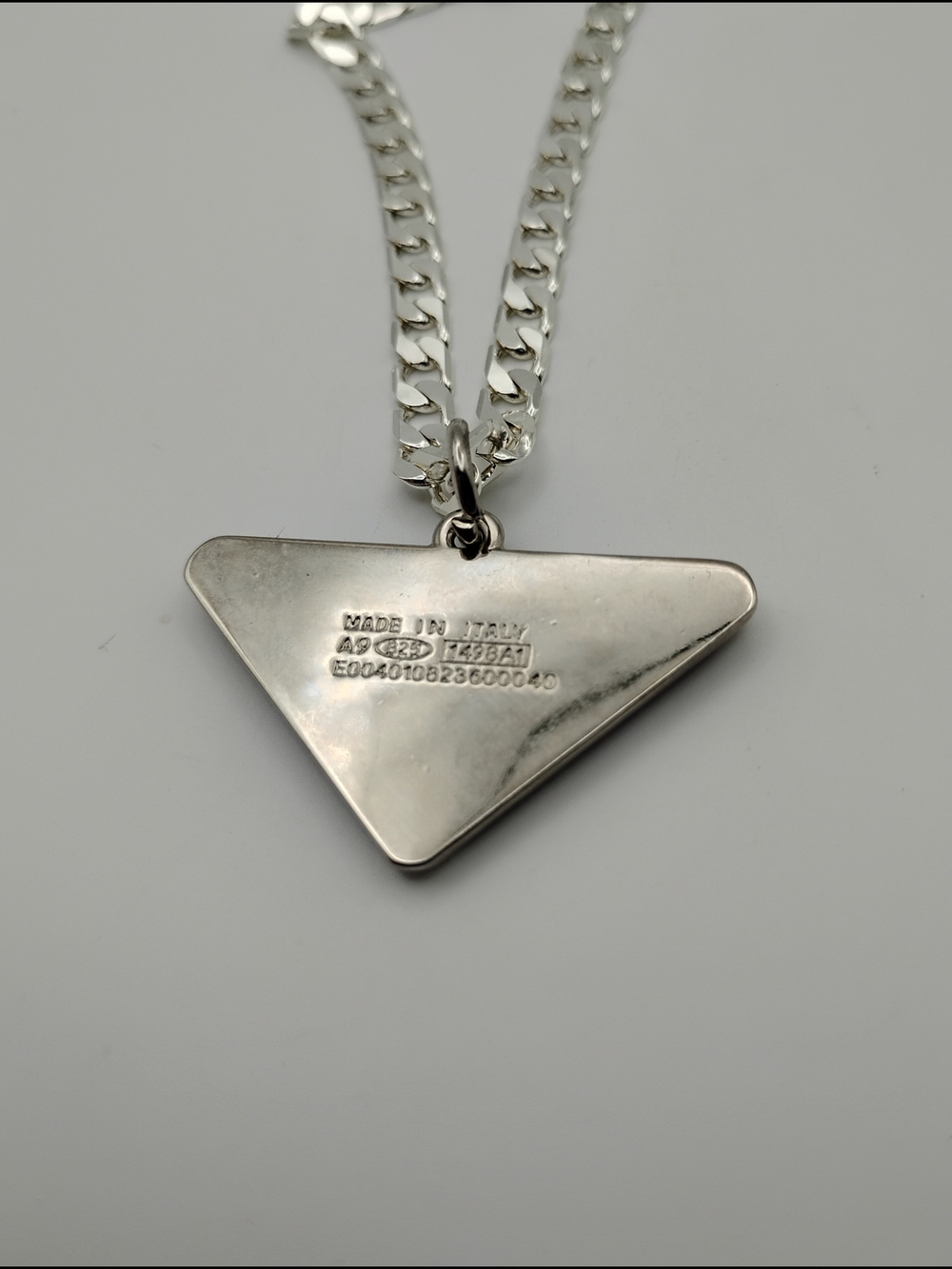 PRADA Milano Fuscia Triangle Logo Pendant On A 925 Sterling Silver Necklace - Picture 10 of 14
